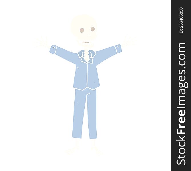 flat color style cartoon skeleton wearing pajamas