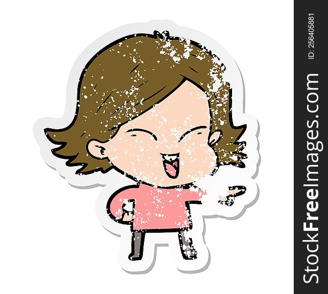 Distressed Sticker Of A Happy Cartoon Girl