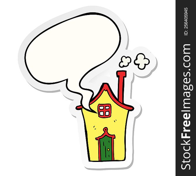 Cartoon House And Speech Bubble Sticker