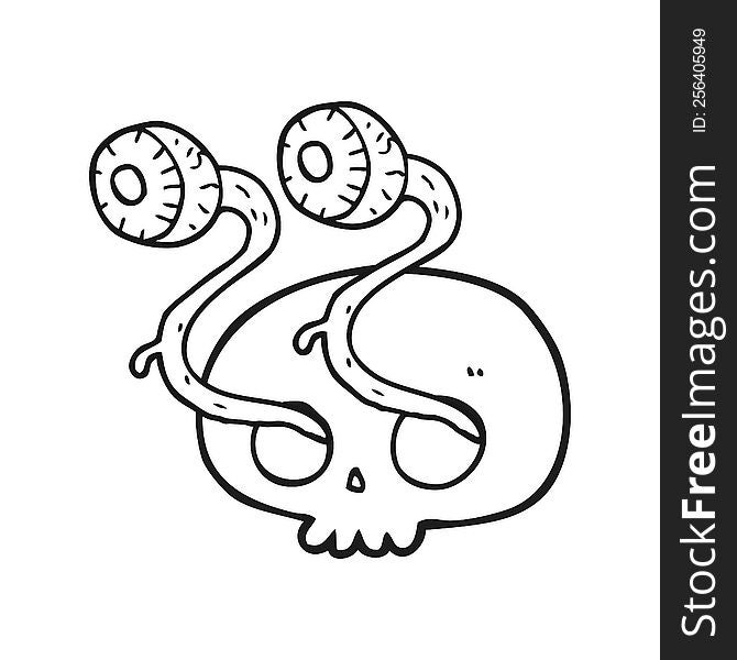 gross freehand drawn black and white cartoon skull with eyeballs. gross freehand drawn black and white cartoon skull with eyeballs