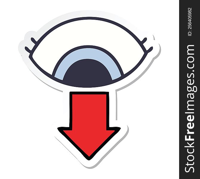 sticker of a cute cartoon eye pointing down