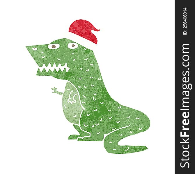 Cartoon Dinosaur In Christmas Hat