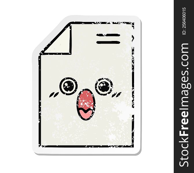 Distressed Sticker Of A Cute Cartoon Shocked Paper Document