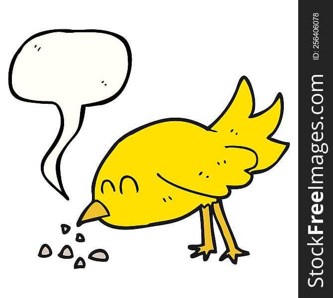 Speech Bubble Cartoon Bird Pecking Seeds