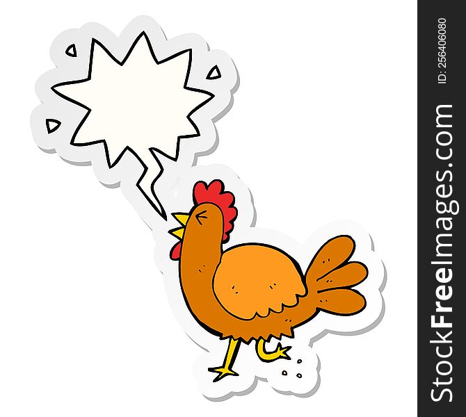 cartoon rooster with speech bubble sticker. cartoon rooster with speech bubble sticker