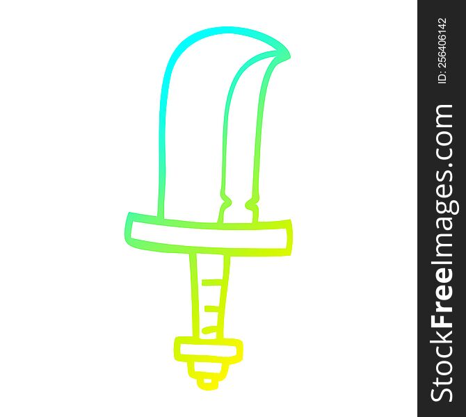 cold gradient line drawing of a cartoon golden sword