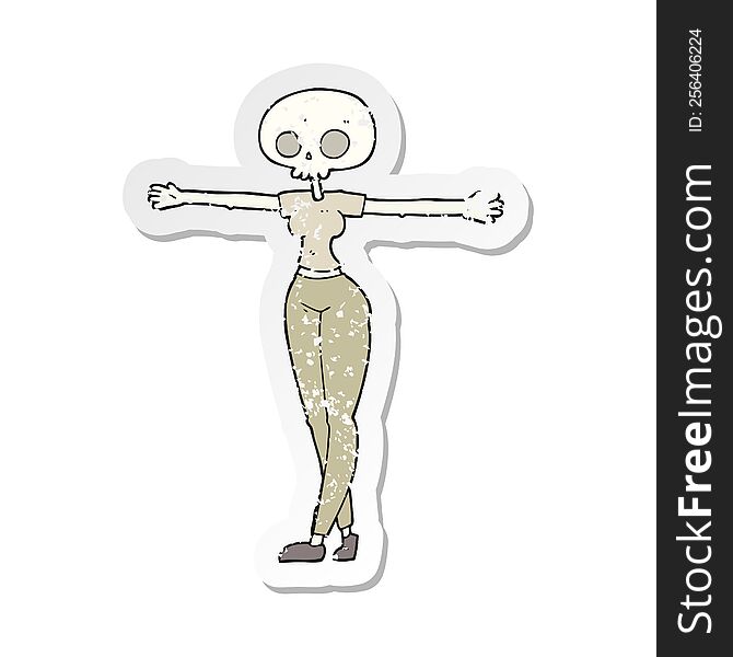 Retro Distressed Sticker Of A Cartoon Zombie Woman