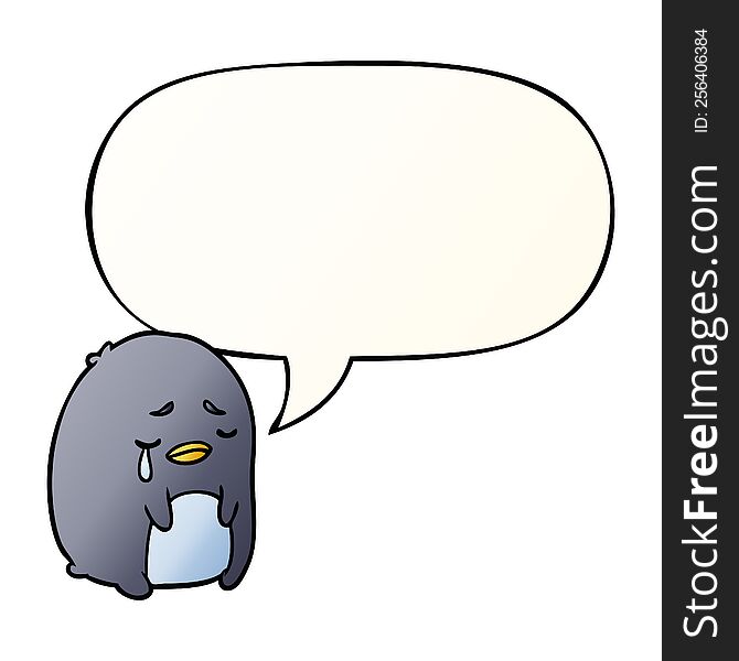 Cartoon Crying Penguin And Speech Bubble In Smooth Gradient Style