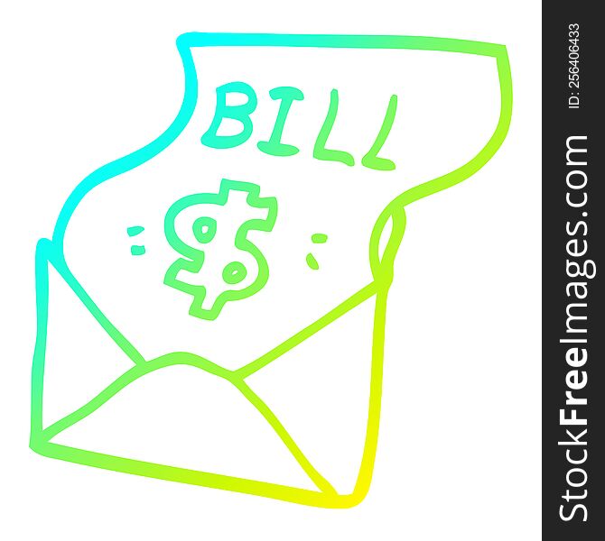 Cold Gradient Line Drawing Cartoon Bill In Envelope