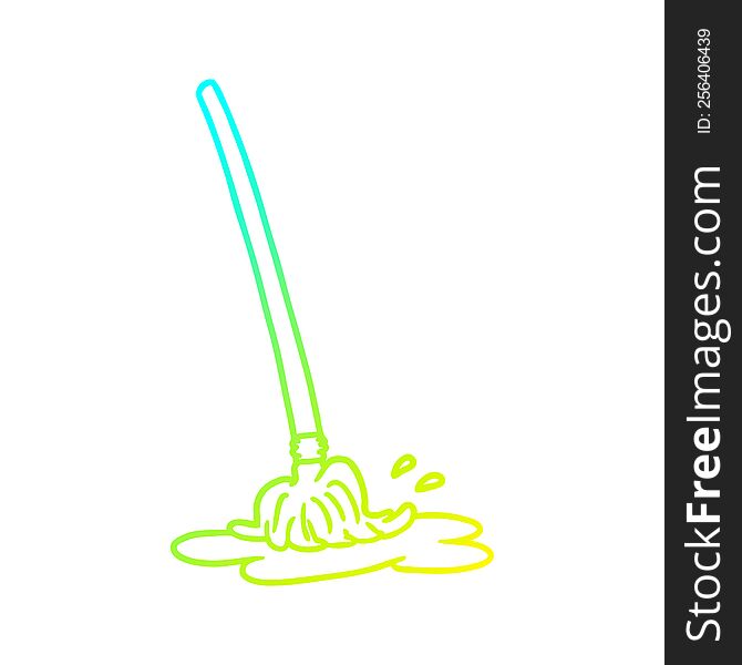 cold gradient line drawing of a wet cartoon mop