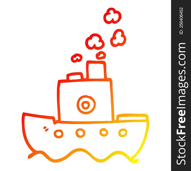 Warm Gradient Line Drawing Cartoon Steam Boat