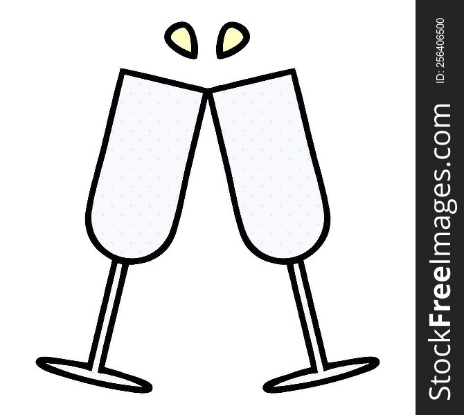 comic book style cartoon of a clinking champagne flutes