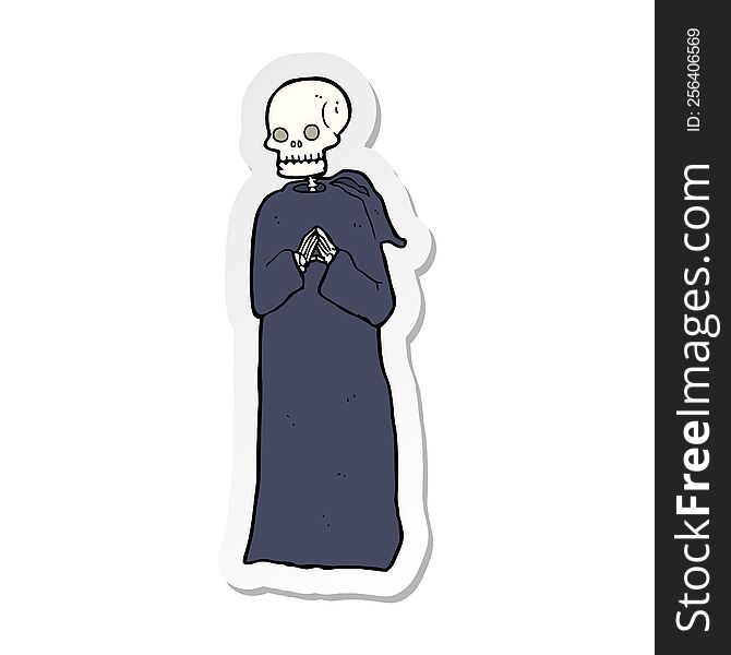 sticker of a cartoon skeleton in black robe