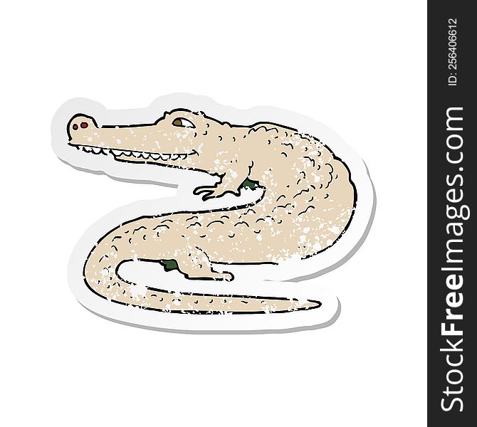 retro distressed sticker of a cartoon alligator