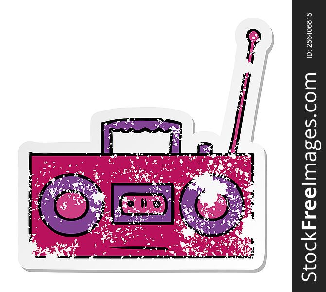 Distressed Sticker Cartoon Doodle Of A Distressed Sticker Cassette Player