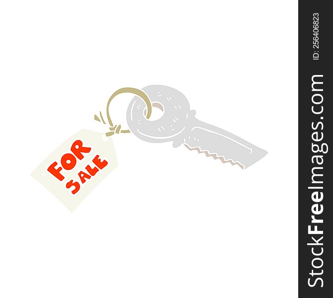 Flat Color Illustration Of A Cartoon House Key With For Sale Tag