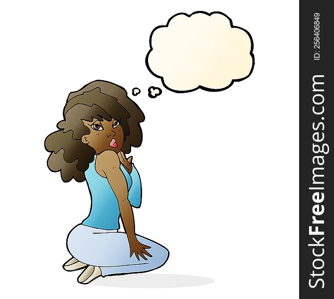 cartoon woman posing with thought bubble