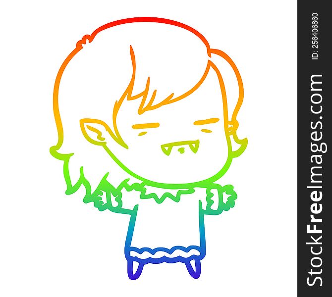 rainbow gradient line drawing of a cartoon undead vampire girl