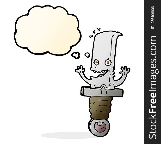 Crazy Cartoon Knife Character With Thought Bubble