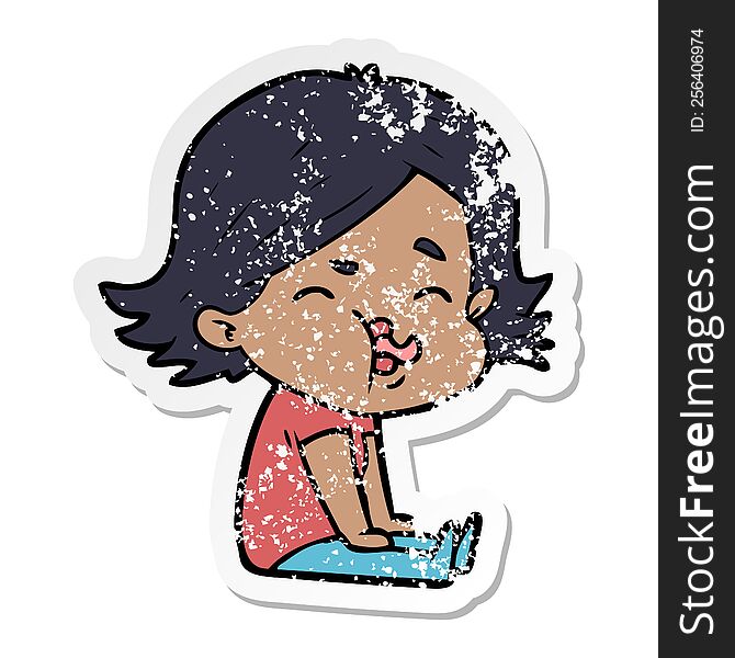 Distressed Sticker Of A Cartoon Girl Pulling Face