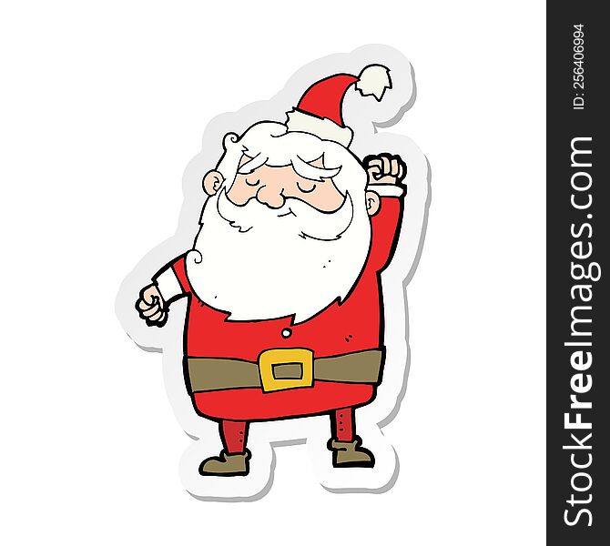 sticker of a cartoon santa claus punching air
