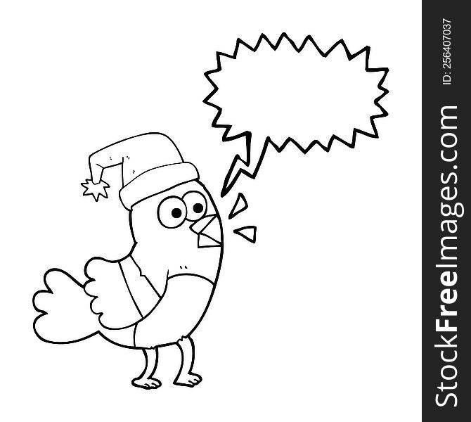 Speech Bubble Cartoon Bird Wearing Christmas Hat