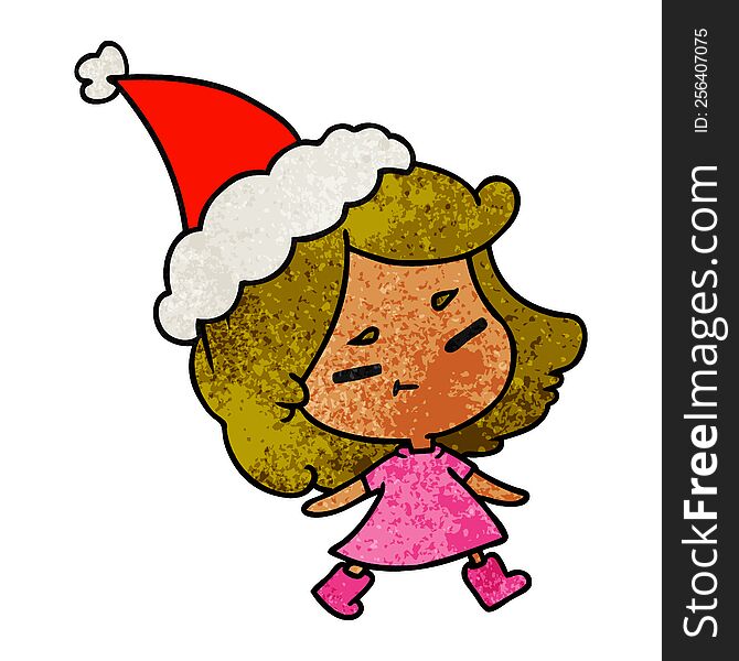 hand drawn christmas textured cartoon of kawaii girl