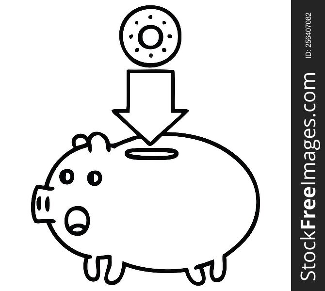 Line Drawing Cartoon Piggy Bank