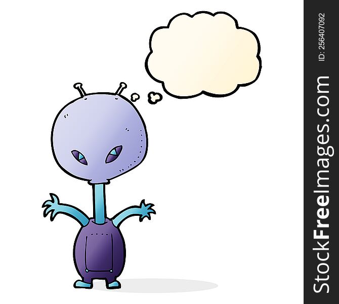 Cartoon Space Alien With Thought Bubble
