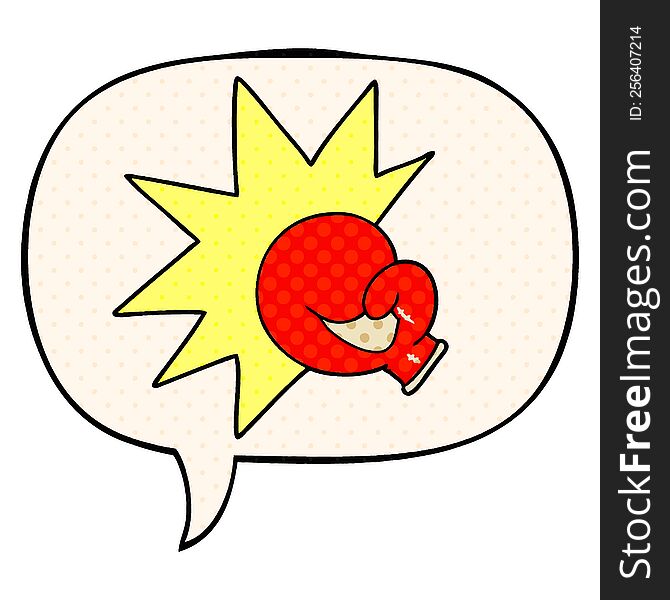 boxing glove cartoon with speech bubble in comic book style