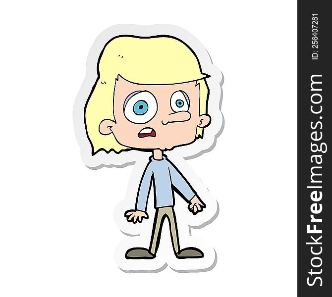 sticker of a cartoon worried boy