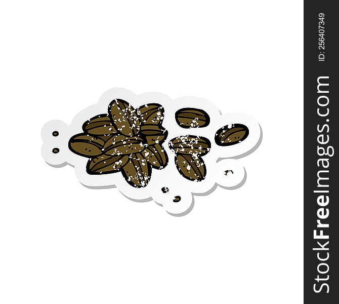 retro distressed sticker of a cartoon coffee beans