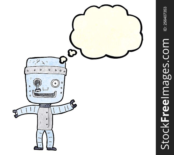 Cartoon Funny Old Robot With Thought Bubble