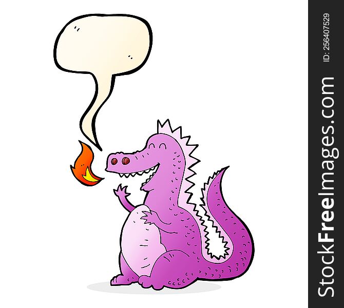 cartoon fire breathing dragon with speech bubble