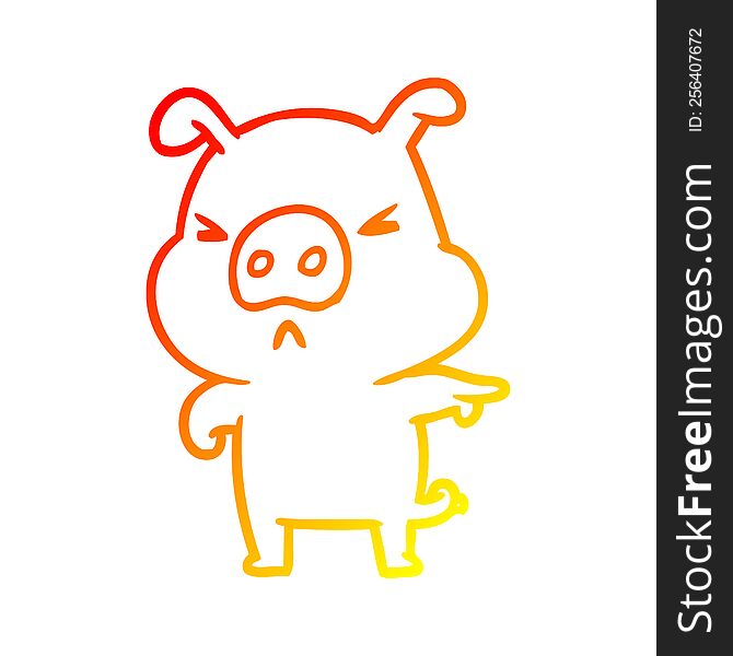 Warm Gradient Line Drawing Angry Pig Pointing