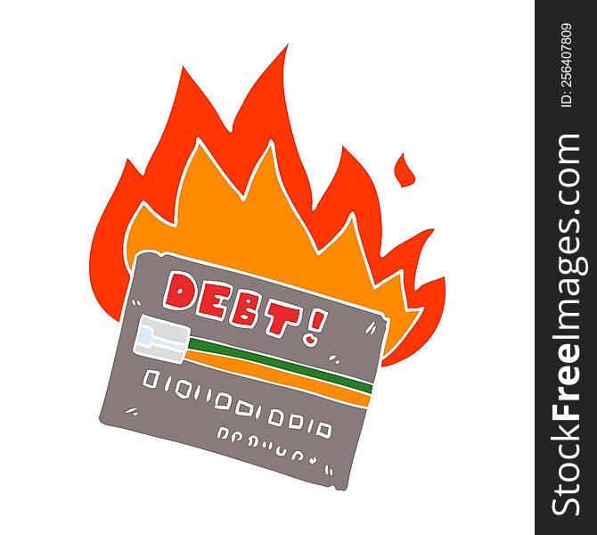 burning credit card flat color style cartoon