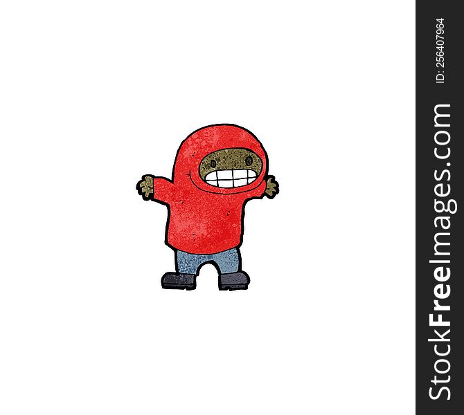 Cartoon Grinning Boy In Hooded Sweatshirt