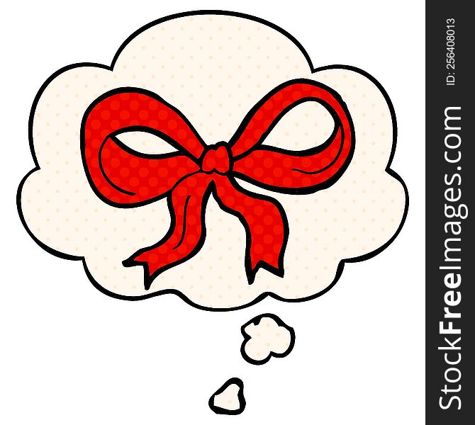 Cartoon Decorative Bow And Thought Bubble In Comic Book Style