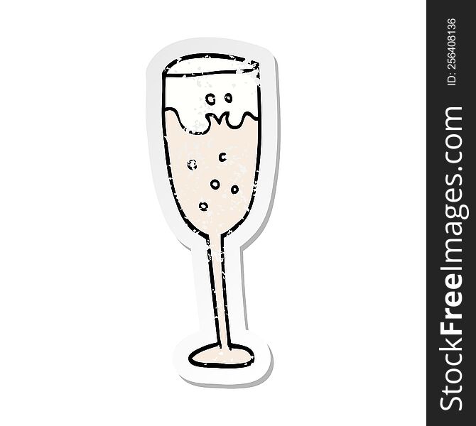distressed sticker of a cartoon champagne glass