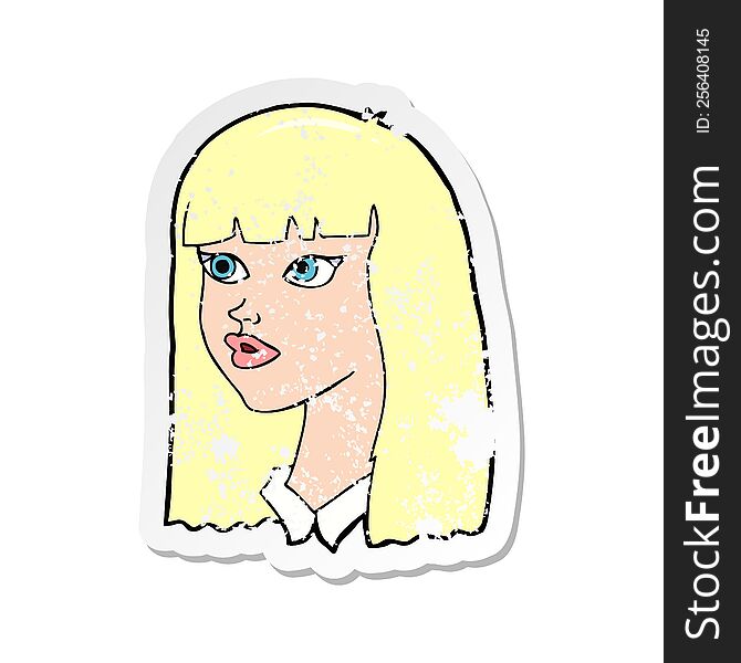 retro distressed sticker of a cartoon pretty girl with long hair