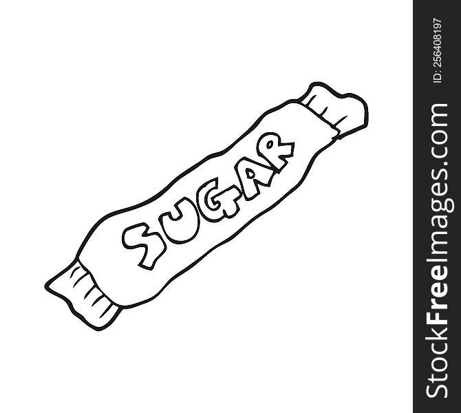freehand drawn black and white cartoon packet of sugar