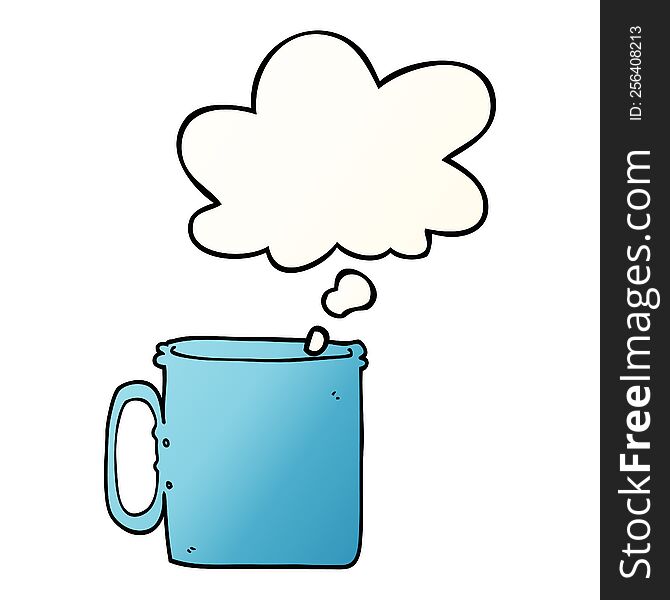 Cartoon Camping Cup Of Coffee And Thought Bubble In Smooth Gradient Style