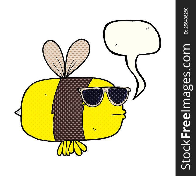 Comic Book Speech Bubble Cartoon Bee Wearing Sunglasses