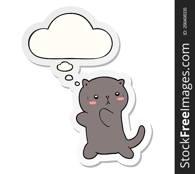 Cute Cartoon Cat And Thought Bubble As A Printed Sticker