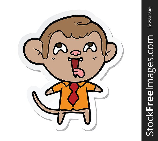 sticker of a crazy cartoon monkey in shirt and tie