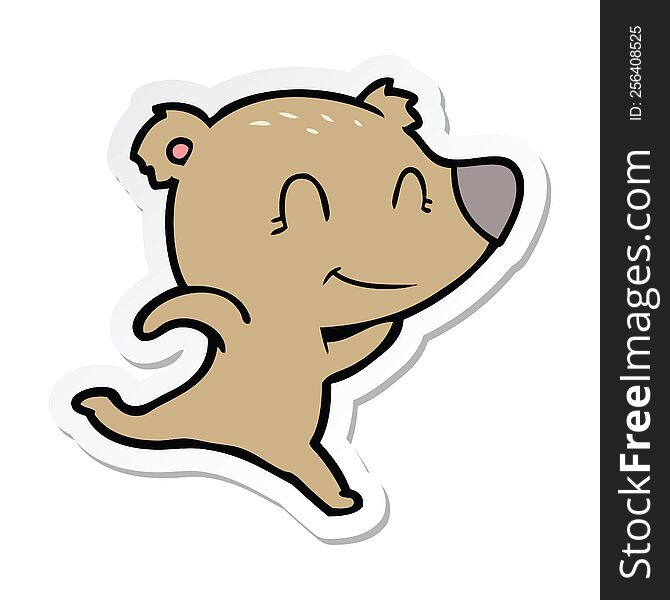 Sticker Of A Friendly Bear Running Cartoon