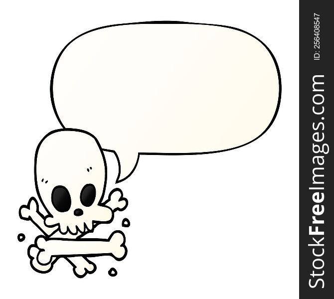 cartoon skull and bones with speech bubble in smooth gradient style