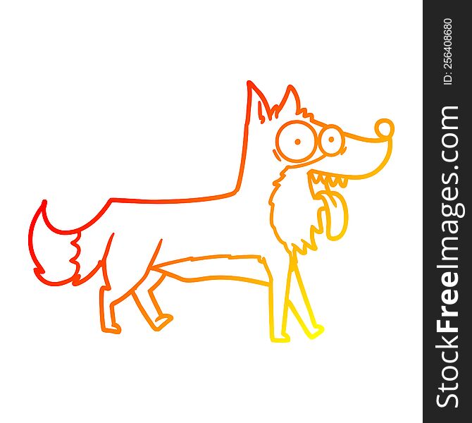 warm gradient line drawing of a cartoon happy dog