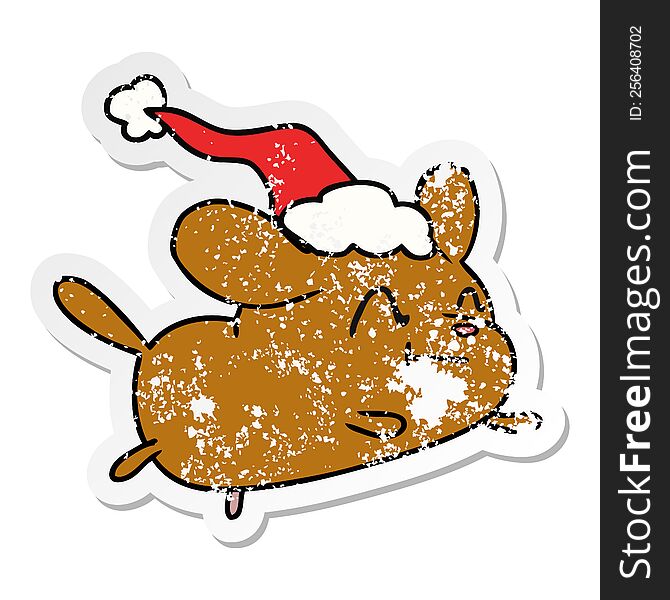 Christmas Distressed Sticker Cartoon Of Kawaii Dog