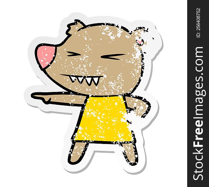 Distressed Sticker Of A Pointing Bear Cartoon